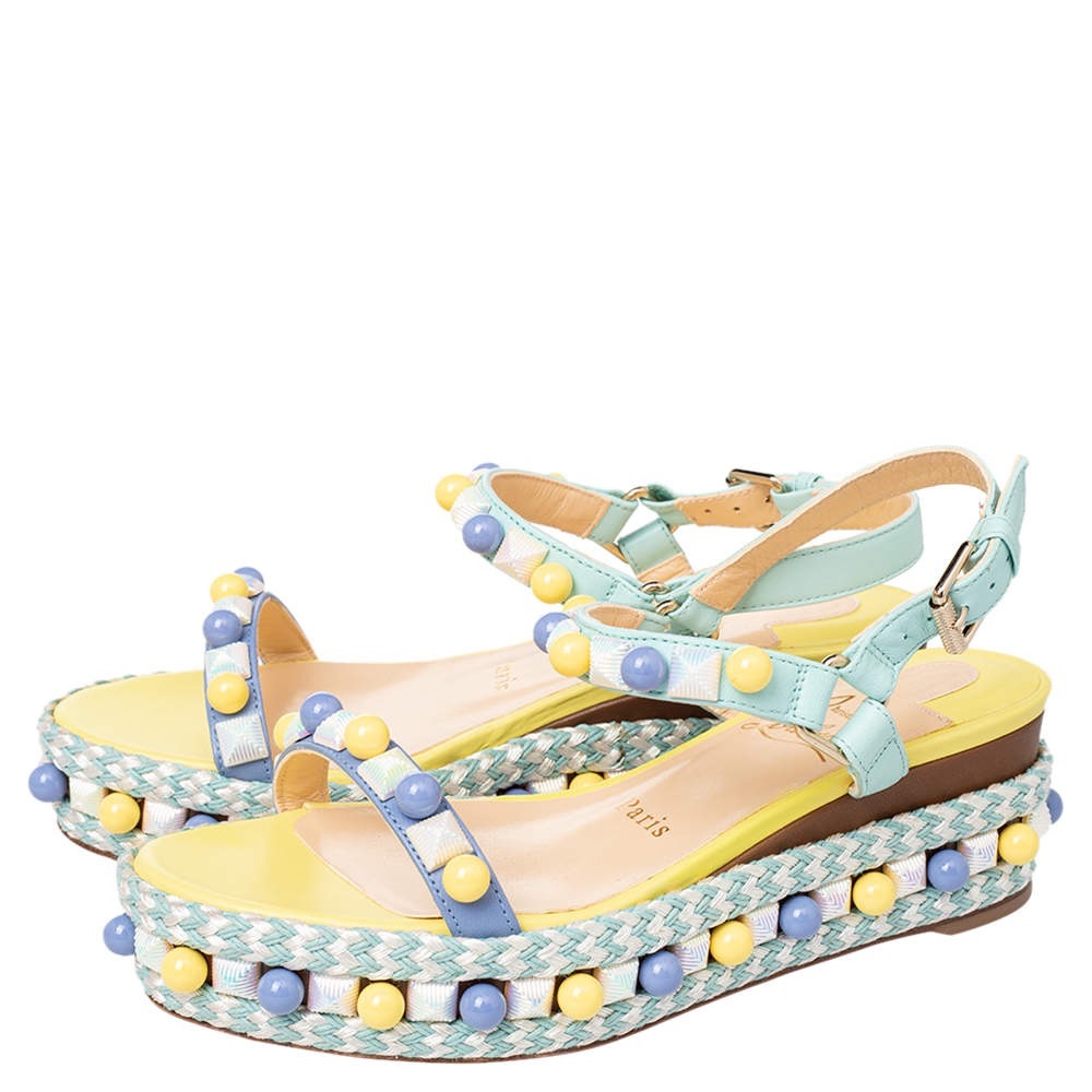 Christian Louboutin Multicolor Leather Cataconico Espadrille Platform Sandals